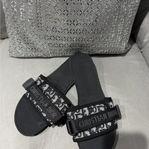Dior Black and White Logo Jacquard Slide Sandals